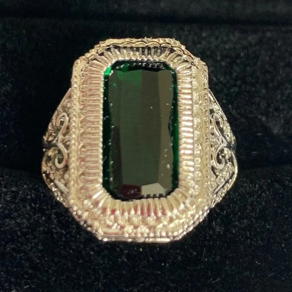 Fashion Silver Green Crystal Ring